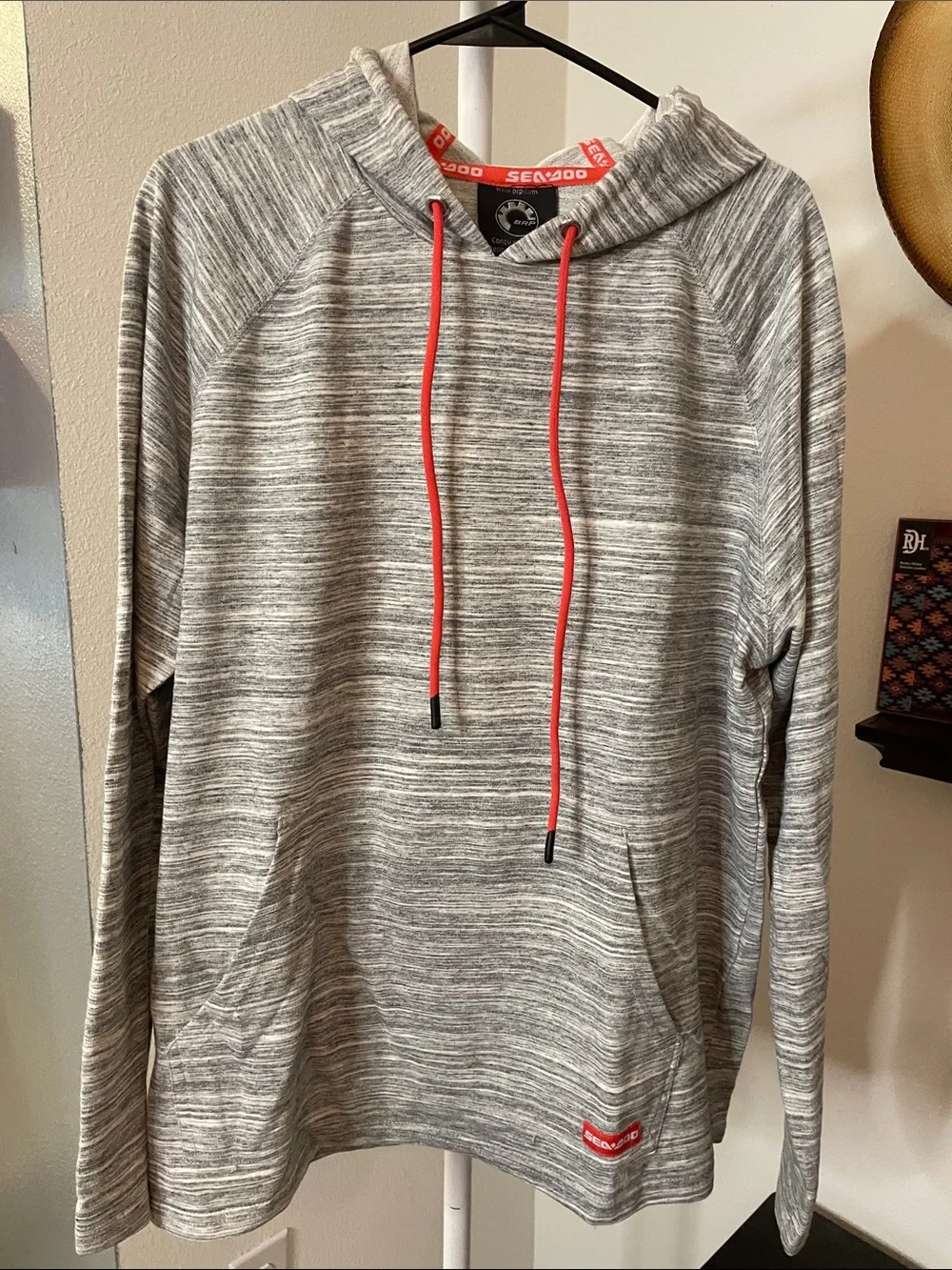 SeaDoo Men's Grey Marled Hoodie with Red Drawcords